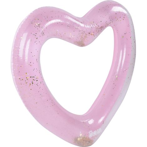 Bouée gonflable en forme de cœur avec paillettes, idéale pour les fêtes sur la plage et le sable. 225 (1/5)