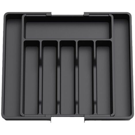 Organisateur de couverts, plateau à couverts à tiroir extensible, organisateur de tiroir réglable de cuisine noir (1/5)
