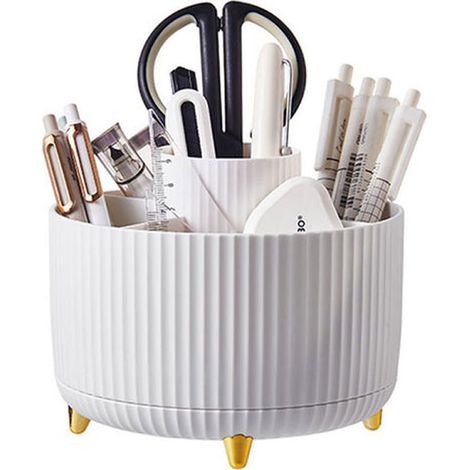 JOYBOS Organizador de maquillaje giratorio con 5 ranuras, plástico, 15x15x13 cm - Blanco (1/5)