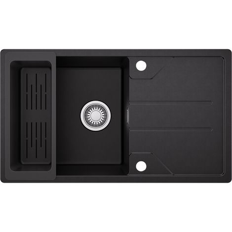 CECIPA MAX Küchenspüle Granit 78 x 45 cm Aufsatzspüle, Granitspüle mit Abtropfkorb, inkl. Siphon Ab- und Überlaufgarnitur (1/4)