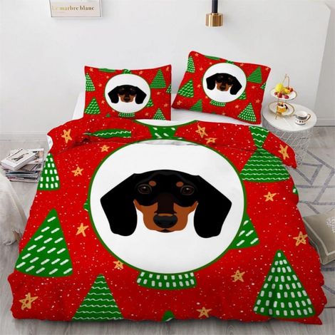 Bettwäsche-Set 135x200 cm 4-teilig mit Dackel Motiv, 100% Mikrofaser, Wendebettwäsche mit Reißverschluss