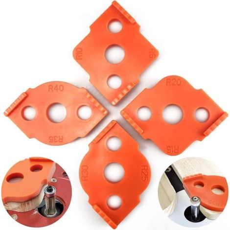 Gabarits de Défonceuse à Rayon 4pcs Radius Jig Gabarit de Routeur Calibres D'angle D'affutage pour Outil de Travail du Bois Coins Arrondis R5 R10 R15 R20 R25 R30 R35 R40 (Orange) (1/5)