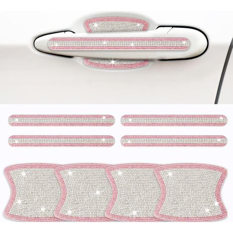 (Rose et blanc) 8 pièces Décoration de poignée de porte de voiture en strass, autocollants diamant pour poignées de porte, accessoires de voiture pour femmes et hommes (1/5)