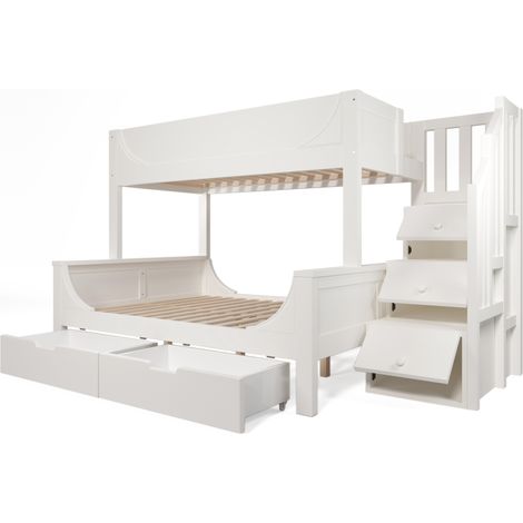 Lit superposé enfant blanc avec armoire d'escalier et tiroirs 90x200 / 140x200 cm (1/5)