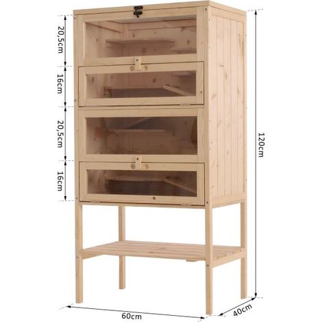 EASYCOMFORT Gabbia per Criceti Roditori Porcellini d'India in Legno Massello Tetto Apribile 4 Ripiani Collegati con Rampe 60x40x120cm