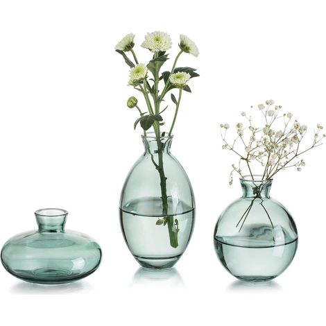 Petit Vase pour Décoration De Table Vases en Verre Faits À La Main pour Fleurs, 3Pcs Vert Vintage Bourgeon Vases Esthétique Mini Vase Ensemble pour Salon Décor Chambre Ornements Centres De (1/5)