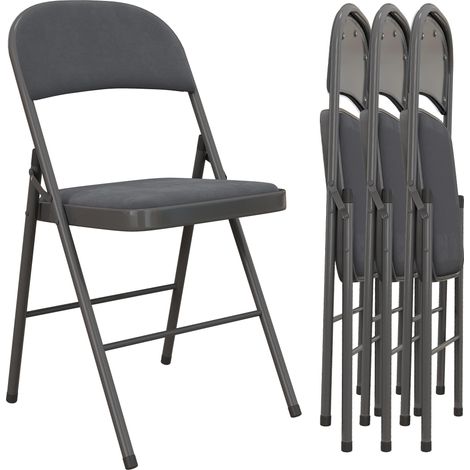 Lot de 4 chaises pliantes et portables intérieur avec assises et dossiers rembourrés en velours, cadre en acier, gris foncé (1/5)