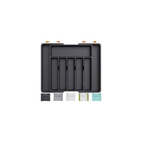 Range Couverts, Plateau d'Ustensiles Extensible pour Tiroir, Organisateur de Tiroir Réglable pour la Cuisine, Rangement Compact en Plastique pour contenir des Cuillères, Fourchettes, Noir (1/5)