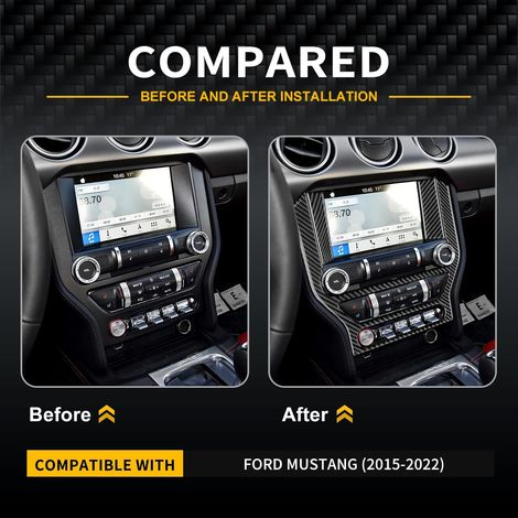 Set di 3 cornici per console auto, pannello di controllo centrale, aria condizionata, coperchio CD, adesivi decorativi in fibra di carbonio, compatibili con gli accessori interni Ford Mustang GT 2015- (1/4)