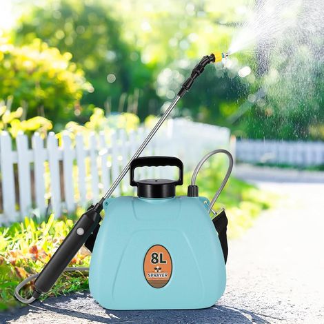 Pulverizador eléctrico, pulverizador telescópico de 8 litros con USB, 3 boquillas, correa ajustable para el hombro, nuevo pulverizador de jardín, batería de 7,5 V/4000 mAh (8L-Azul) (1/5)
