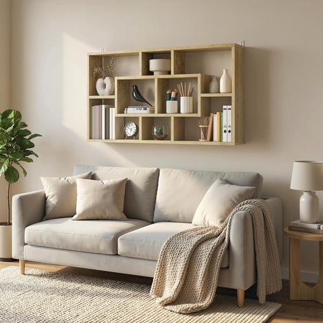 Mensola decorativa da parete, libreria, porta CD con 8 scomparti 85x14,5x47,5 cm Rovere