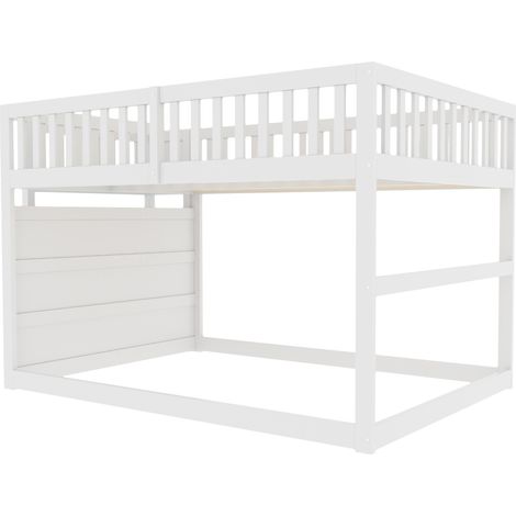 Letto a castello basso per bambini 140 x 200 cm con scala contenitore, bianco (1/5)