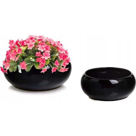 Pot de fleurs en céramique, noir, bol décoratif, 14x6cm (1/2)