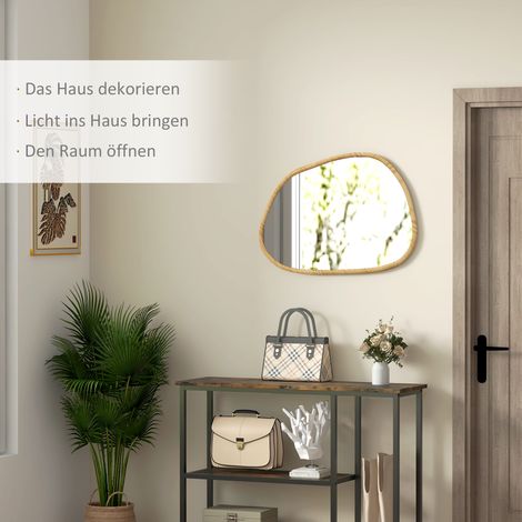 Miroir mural rétro en bois massif naturel, 70x2,1x50 cm, décoration vintage élégante (1/4)