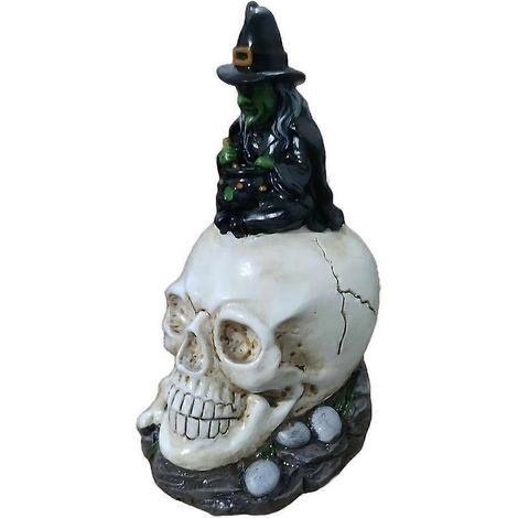 Skull Witch Light Dynamic Glow Effect Resin Craft For Halloween Decor (1/5)