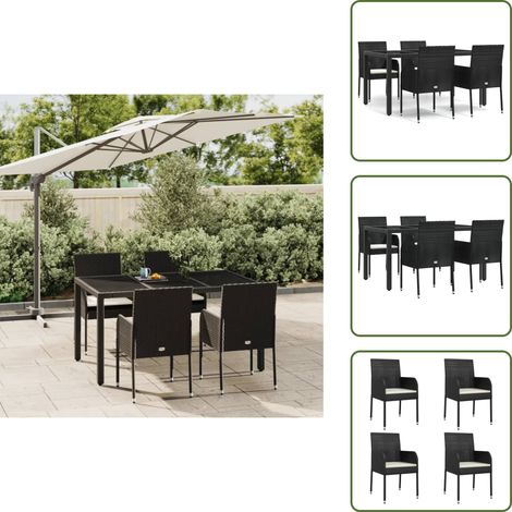 5-tlg. Garten-Essgruppe mit Kissen Schwarz Poly Rattan - Gartenmöbel - Essgruppe - Gartenset - Outdoor Möbel - Balkonmöbel (1/5)