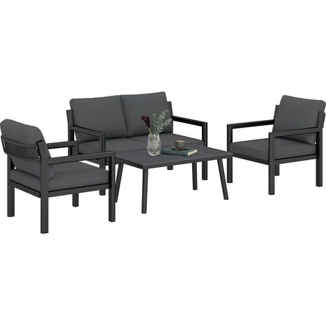 Dark Grey 4-Seat Woven Resin Garden Set (1/5)