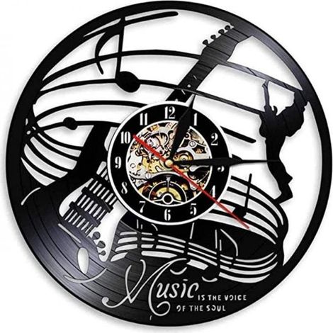 Horloge murale en vinyle de musique, horloge à quartz au design de guitare - Cadeaux uniques pour les amateurs de guitare - Décorati (1/5)