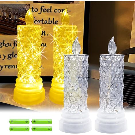 2pcs décoratif LED bougie cristal 20 LED blanc chaud sans flamme batterie inclus mariage décoration de Noël effet de flamme réaliste à l'intérieur et à l'extérieur (1/4)