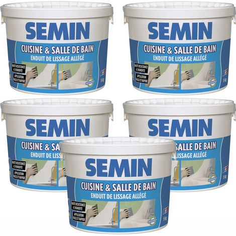 Semin – Lot de 5 enduits de lissage hydrofuge 5 kg – Pour cuisine et salle de bain – Application facile sur supports variés
