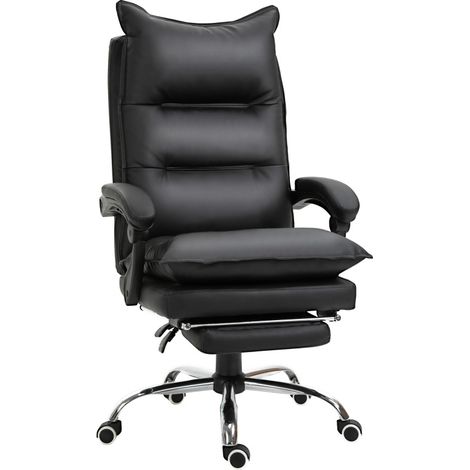 Fauteuil de bureau réglable en hauteur avec repose-pieds en simili cuir noir 66x72x122-130 cm (1/5)
