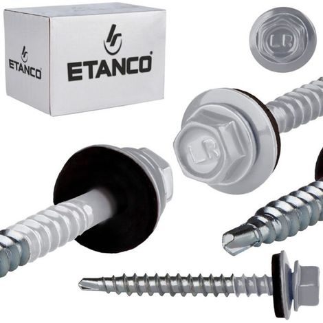 Vis Autoperceuses - 4,8 x 50 mm - Pour Fixation Tôles Profilées sur Bois - RAL 9006 - 100 Pièces (1/4)