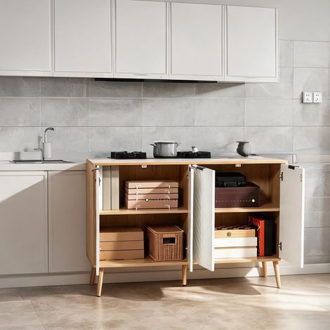 Meuble de rangement blanc 4 portes avec étagères réglables (1/5)