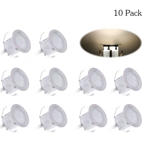 Lot de 10 spots LED encastrés de 32 mm, 0,6 W, 500 lm, SMD2835, étanches IP67, pour terrasse, jardin, patio, allée, escaliers et marches. (1/3)