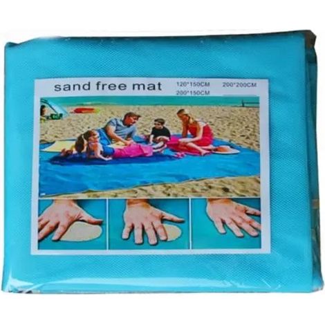 Tapis de plage bleu anti-sable 200 x 200 cm, polyester, facile à nettoyer, pour l'extérieur (1/4)