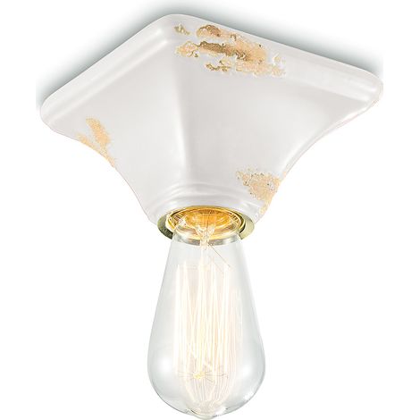 Plafoniera Vintage Quadrata Piccola Ceramica Bianca 1 Luce E27 (1/3)
