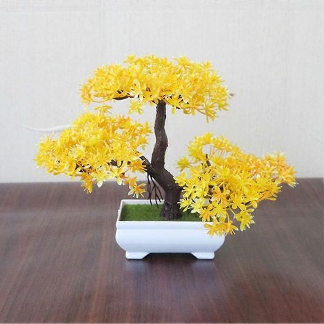 Plante artificielle mini bonsaï en plastique facile d'entretienjaune (1/5)