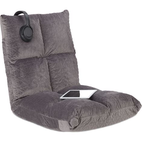 Relaxdays Silla de Suelo, Respaldo Ajustable, Sillón Japonés, 6 Posiciones, Tapizada, Acolchada, 58 x 50 x 55 cm, Gris