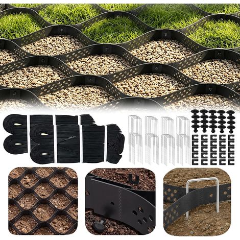 5 X 3 M Plaques Alvéolaires Pour Gravier Tapis Stabilisation En Plastique Hauteur 5cm 40 Ancrages Au Sol Et 20 Fixations Inclus Stabilisation Sols En Pehd Alvéoles Pour Gazon Grille Gravier (1/5)