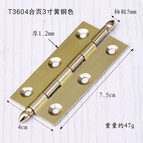 (T3604 Or 75 mm) 4 charnières de porte en laiton antique pour meubles, armoires, tiroirs, boîtes en bois, quincaillerie pour meubles (1/5)