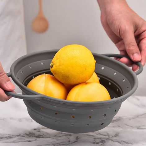 Lot de 2 passoires pliables innovantes en silicone – Accessoire de cuisine multifonctionnel – Convient au contact alimentaire et résistant à la chaleur – Facile à nettoyer – Design compact – Gris (1/5)