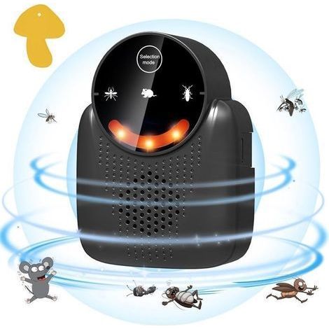 Rattenabwehrmittel, zum Selbstgebrauch, Ultraschallgerät mit LED-Licht, Klebefläche für Insekten, gegen Ratten, Mäuse und Kakerlaken, Schwarz (1/5)