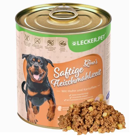12 x 800 g de viande juteuse au poulet et aux pommes de terre Gino.Pet® Nourriture humide pour chiens (1/5)