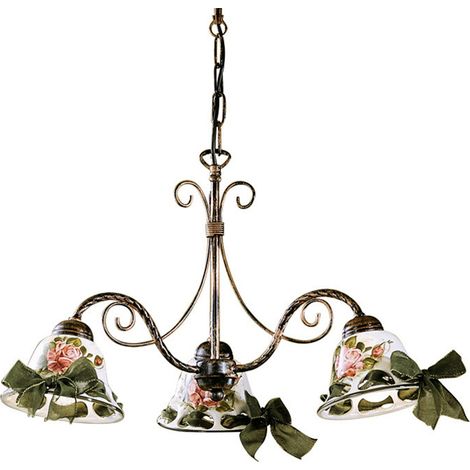 Lampadario Classico Napoli Metallo E Ceramica Nero Sfumato Rame 3 Luci E14 (1/4)