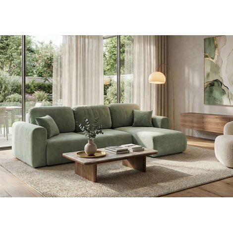 Ecksofa mit Schlaffunktion BRUSK Sofa in Stoff Kronos Hellgrün Ottomane Rechts (1/5)