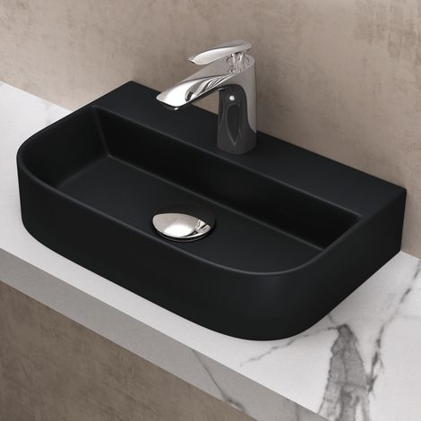 doporro® Aufsatzwaschbecken Hängewaschbecken Keramik matt schwarz 380x235x80 mm Gäste-WC Handwaschbecken Waschschale Waschtisch Brüssel003