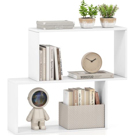 COSTWAY 3-Tier Geometric Bookshelf Freestanding Wooden Bookcase-White (1/5)
