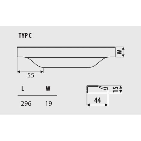 Manche UA119, noir mat, longueur 296 mm, coupe C (1/2)