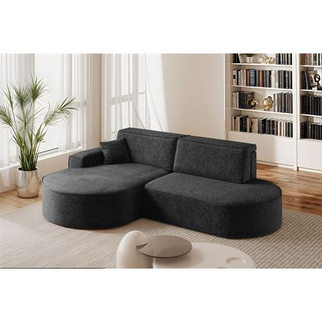 Ecksofa Schlafsofa Sofa VENEDIG Stoff Arena Schwarz Ottomane Links (1/5)