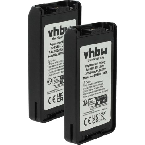 vhbw 2x Akku Ersatz für Kenwood KNB-57, KNB-57Li, KNB-68LC, KNB-57L für Funkgerät, Walkie Talkie (2000 mAh, 7,4 V, Li-Ion)