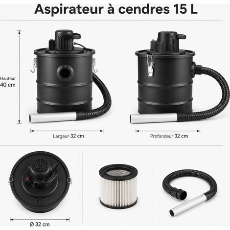 Aspirateur à Cendres 15 L avec Soufflerie pour Cheminée Noir (1/4)
