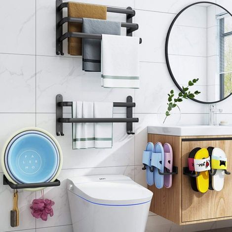 1 Porte-serviettes mural, Double Bars, Alliage d'aluminium, Noir mat, 50 cm, Salle de bain (1/5)