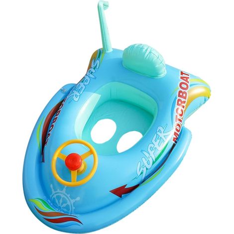 Flotteur de natation pour enfants en forme de bateau à moteur avec guidon, support dorsal et antenne – Chaise de natation anti-inclinaison très sûre pour les jeunes enfants (1/5)