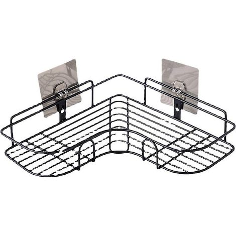 Étagère de douche d'angle noire avec rangement adhésif, accessoire de salle de bain. (1/5)