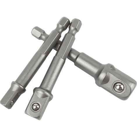 3 pièces adaptateurs de douille de qualité impact, adaptateur hexagonal 1/4 3/8 1/2 pouces, tige hexagonale carrée, barres d'extension pour perceuse visseuse et tournevis porte-embout (1/5)