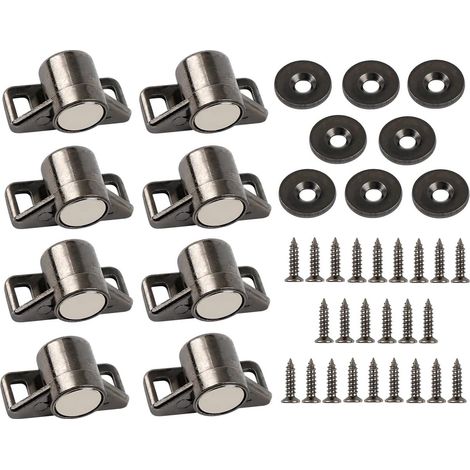 Lot de 8 verrous magnétiques ING pour portes de placard, avec aimants, pour la fermeture des portes de placard, avec loquets magnétiques, aimants pour portes de placard, gris, 35,5 x 19 x 18 mm